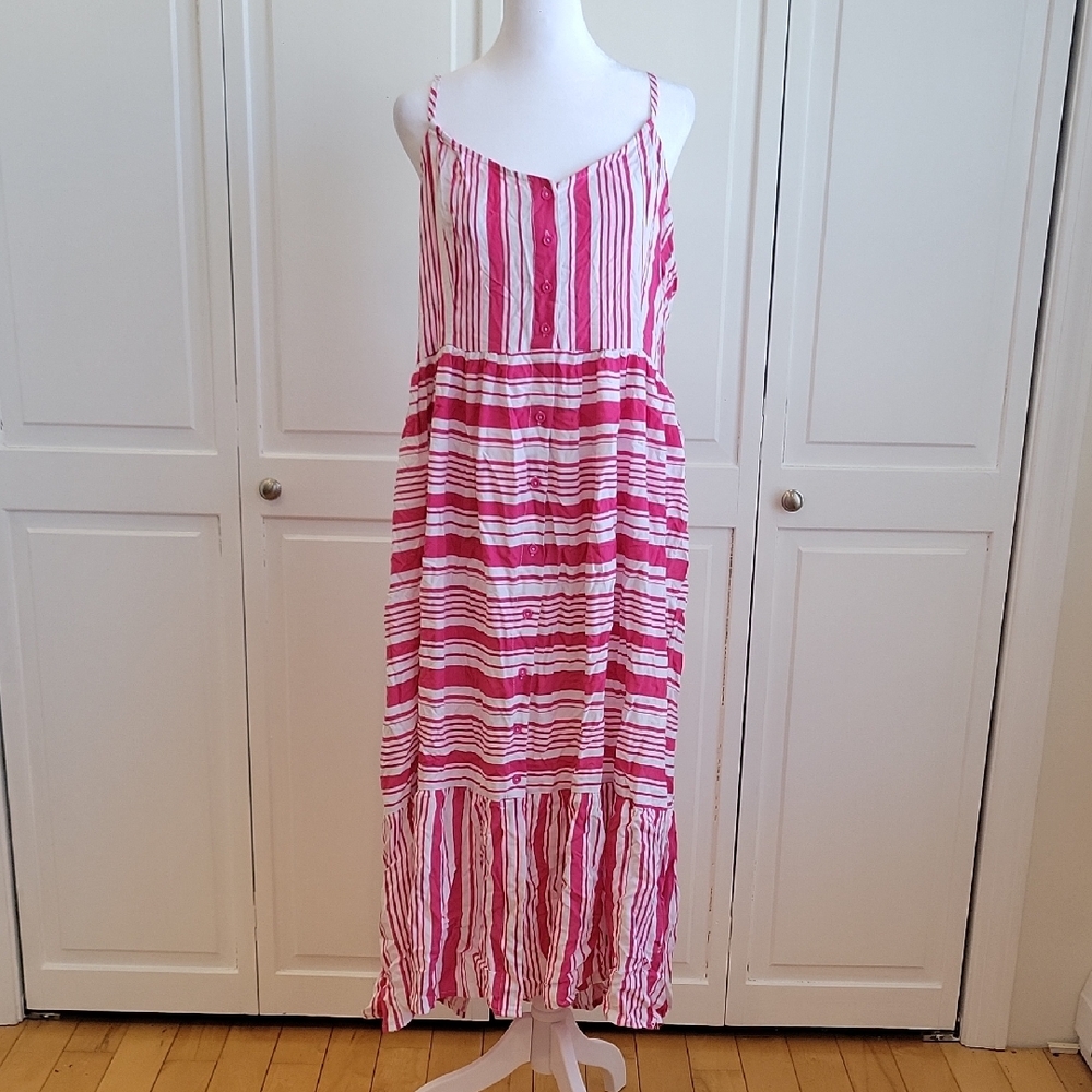 Striped Pink and White Maxi Dress - Lightweight Summer Midi